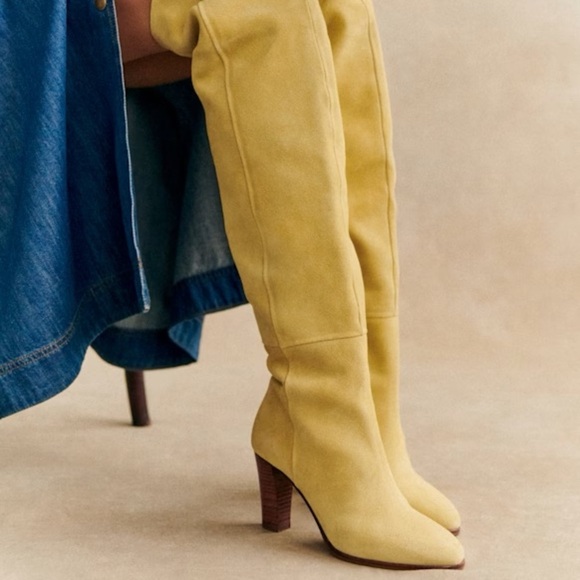 Sezane Shoes - Sezane Anaelle Thigh High Suede Leather Over The Knee Pointy Boots Lemon Yellow